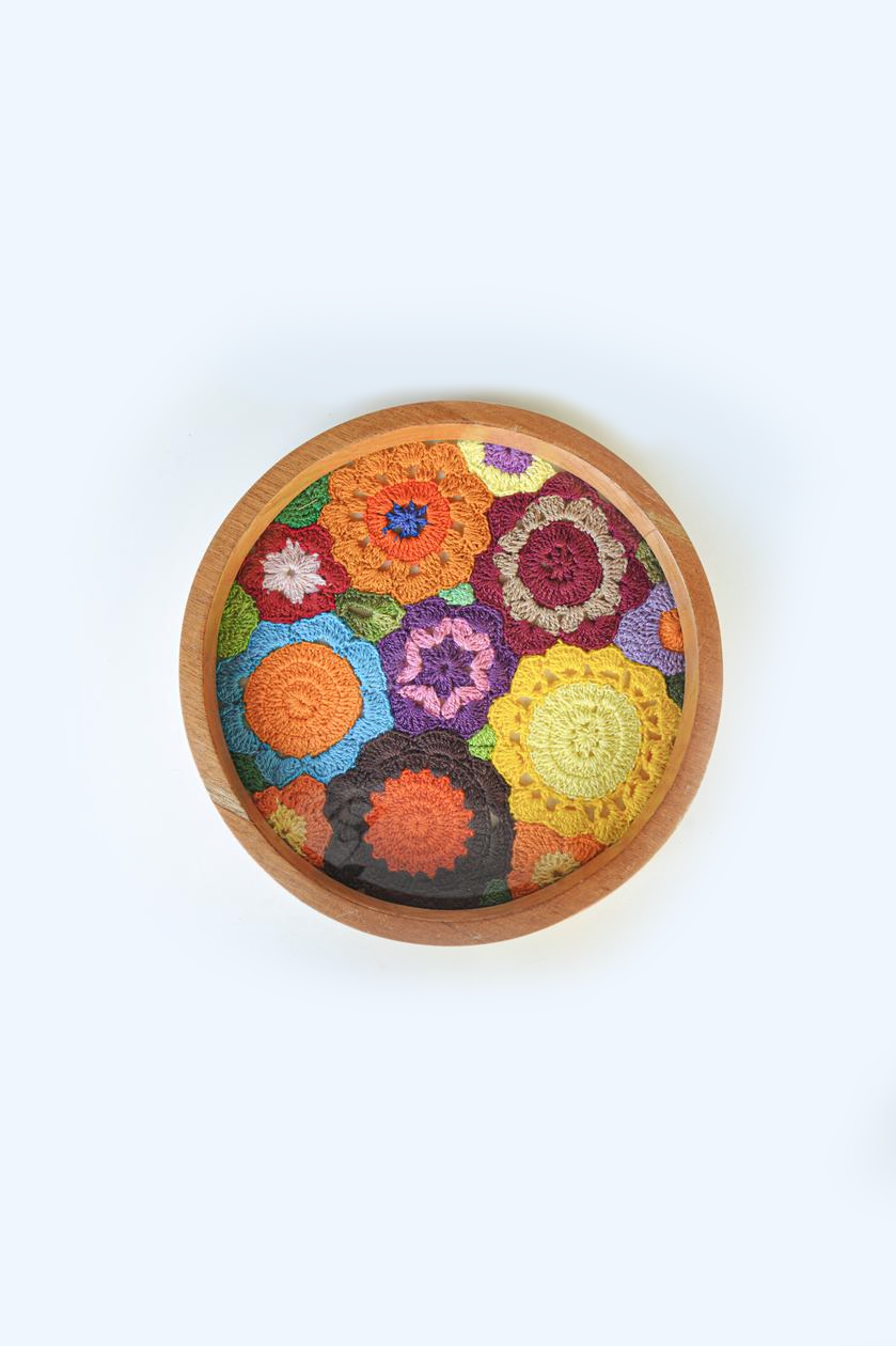 Bandeja - Vidro Floral em Crochê