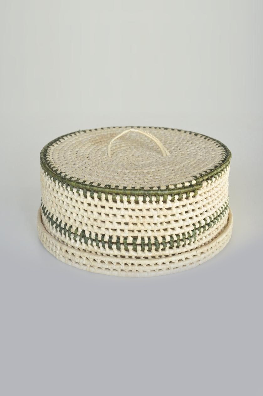 Porta Bolo – Natural/Verde Escuro em Palha de Carnaúba